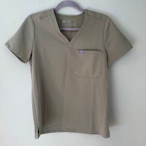 FIGS Technical Collection Casma Scrub Top Tan Khaki V-Neck Womens XS